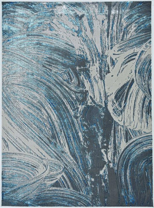 5' X 8' Silver Or Blue Abstract Brushstrokes Indoor Area Rug - Homeroots - Flyclothing LLC