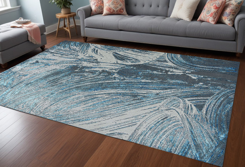 94 X 130 Silver Or  Blue Polypropylene Or Polyester Rug - Homeroots