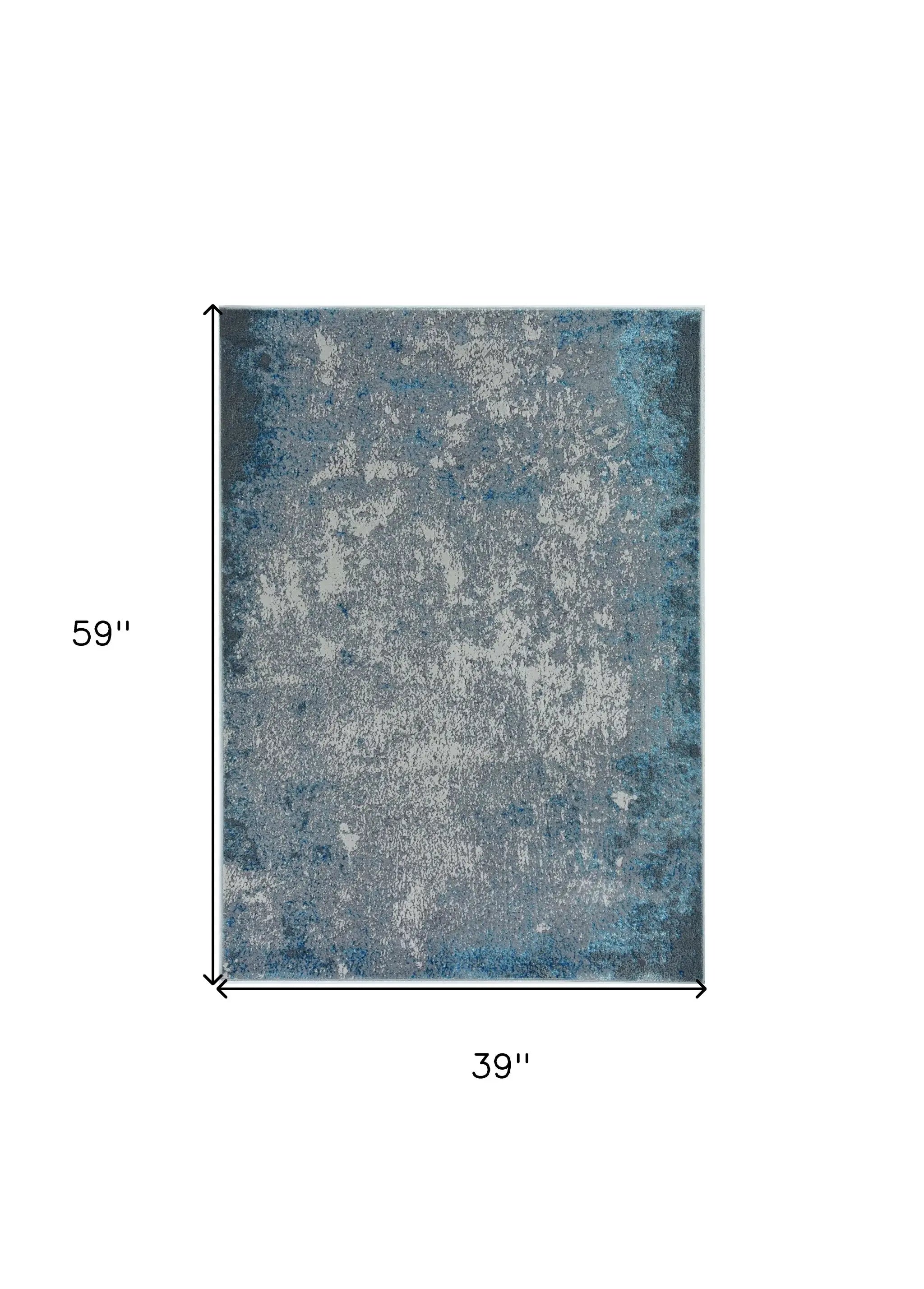 3' X 5' Blue and Silver Abstract Area Rug - Homeroots - Flyclothing LLC