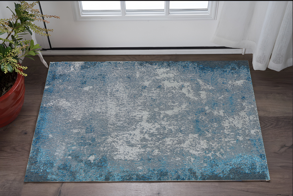 3' X 5' Blue and Silver Abstract Area Rug - Homeroots