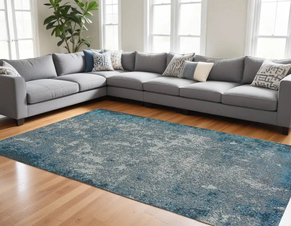 8' X 11' Silver Blue Machine Woven Abstract Smudge Indoor Area Rug - Homeroots