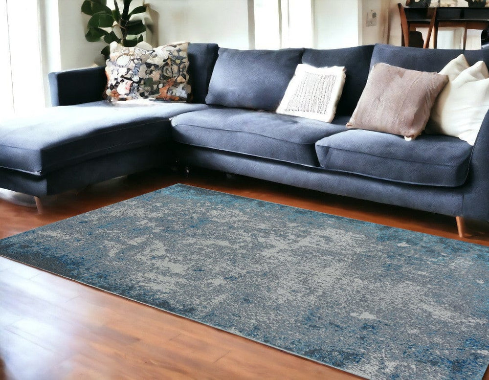 10' X 13' Silver Blue Machine Woven Abstract Smudge Indoor Area Rug - Homeroots