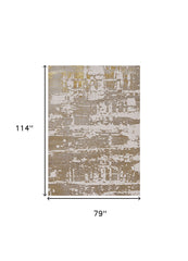 7' X 10' Ivory Gold Machine Woven Abstract Indoor Area Rug