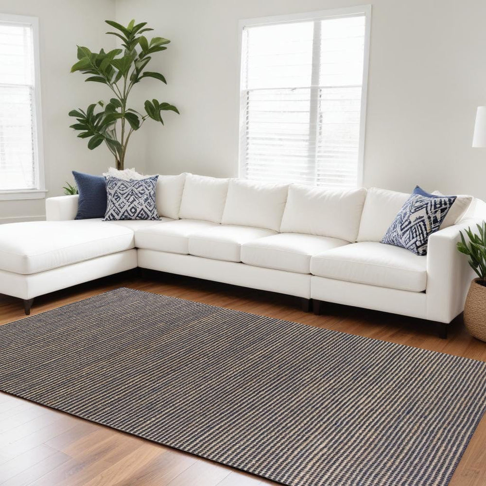 7' X 10' Blue Hand Woven Wool And Jute Indoor Area Rug - Homeroots