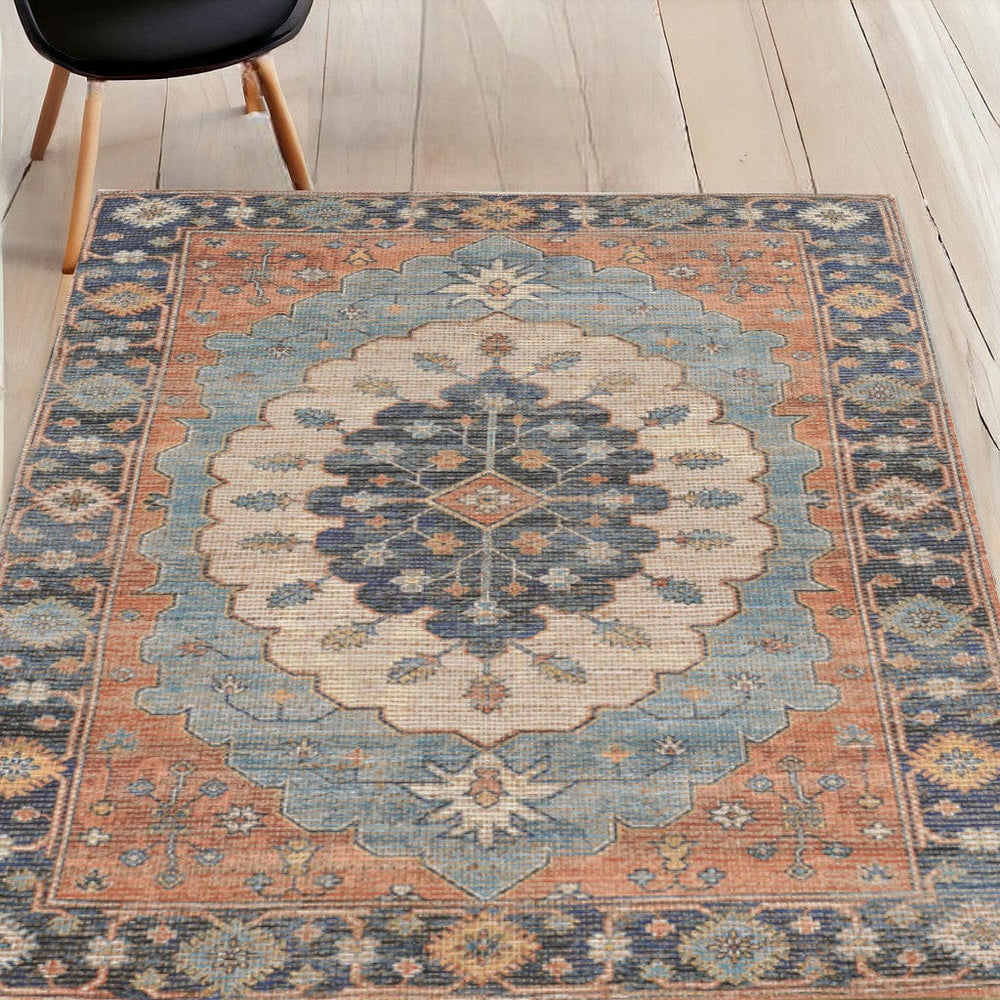 5' X 7' Blue Medallion Hand Woven Area Rug - Homeroots