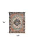 5' X 7' Blue Medallion Hand Woven Area Rug - Homeroots