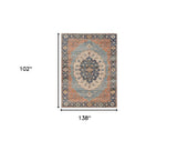 7' X 12' Blue Hand Woven Traditional Medallion Indoor Area Rug - Homeroots