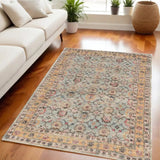 5' X 7' Green and Ivory Floral Hand Woven Area Rug - Homeroots