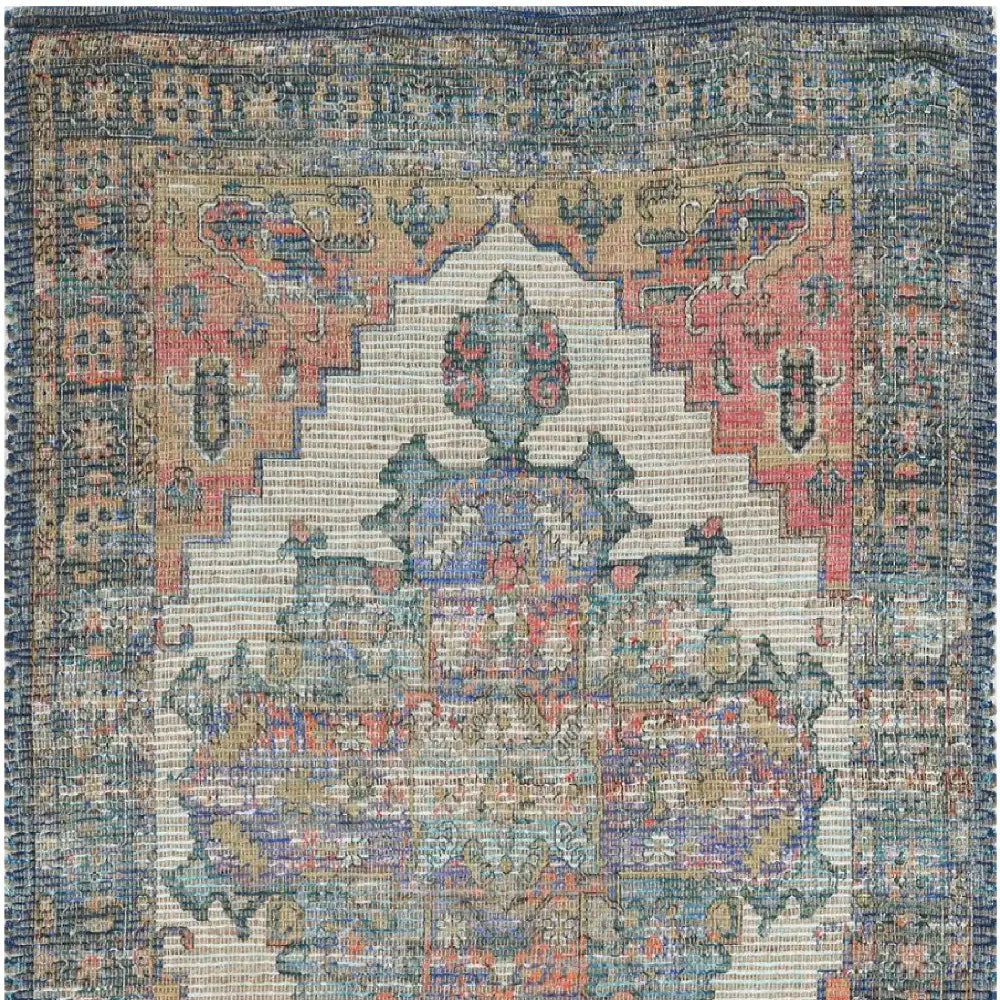 2' X 4' Blue and Ivory Medallion Hand Woven Distressed Area Rug - Homeroots - Flyclothing LLC