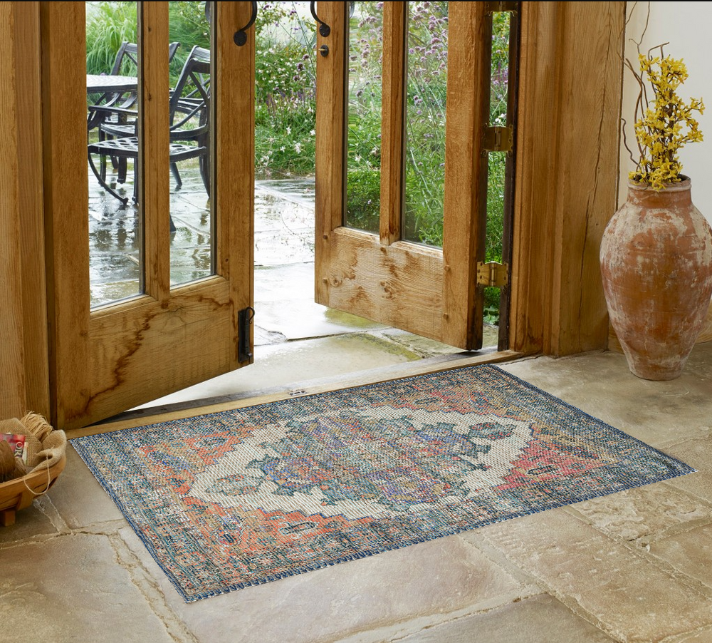 2' X 4' Blue and Ivory Medallion Hand Woven Distressed Area Rug - Homeroots