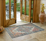 2' X 4' Blue and Ivory Medallion Hand Woven Distressed Area Rug - Homeroots