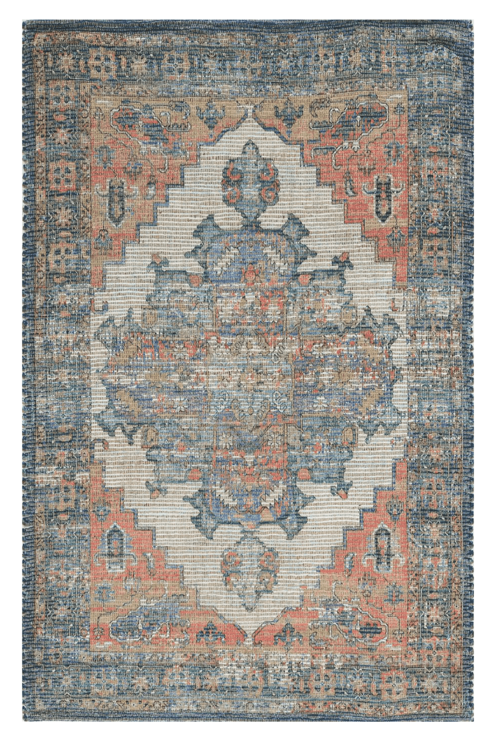 2' X 4' Blue and Ivory Medallion Hand Woven Distressed Area Rug - Homeroots - Flyclothing LLC