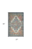 2' X 4' Blue and Ivory Medallion Hand Woven Distressed Area Rug - Homeroots