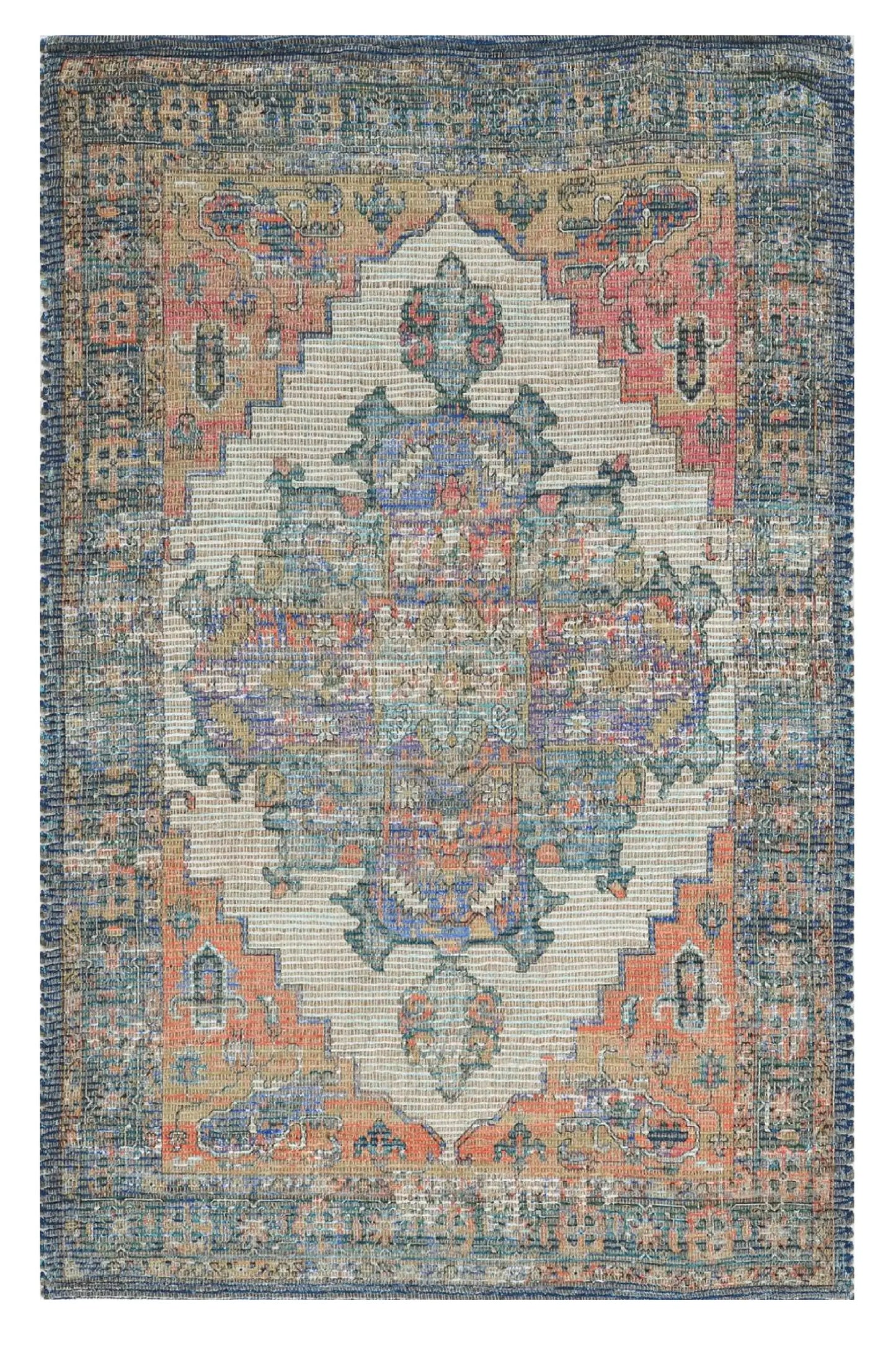5' X 7' Orange Medallion Hand Woven Distressed Area Rug - Homeroots - Flyclothing LLC