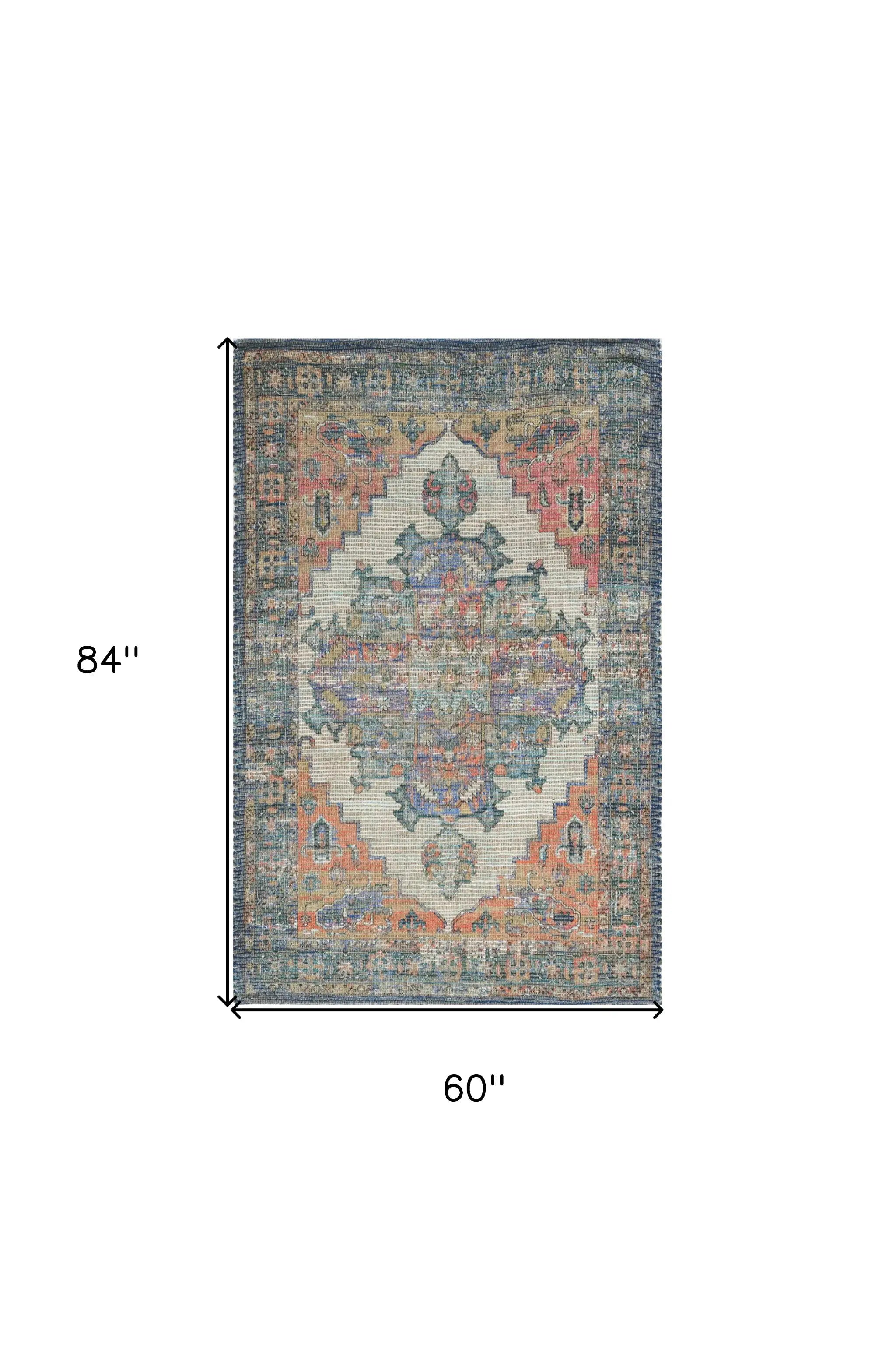 5' X 7' Orange Medallion Hand Woven Distressed Area Rug - Homeroots - Flyclothing LLC