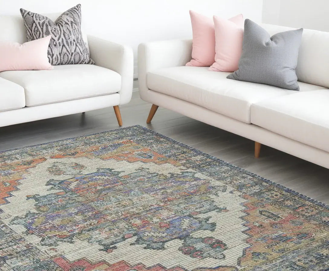 8' X 10' Blue Orange Hand Woven Diamond Medallion Indoor Area Rug - Homeroots - Flyclothing LLC