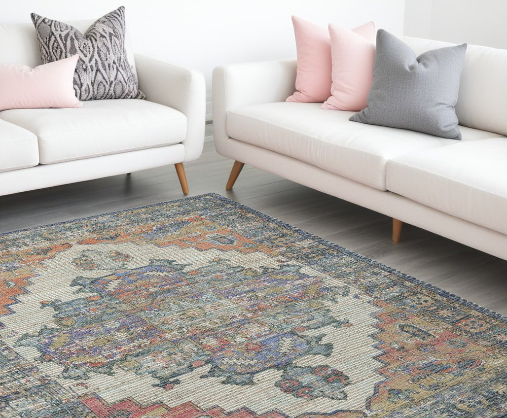 8' X 10' Blue Orange Hand Woven Diamond Medallion Indoor Area Rug - Homeroots