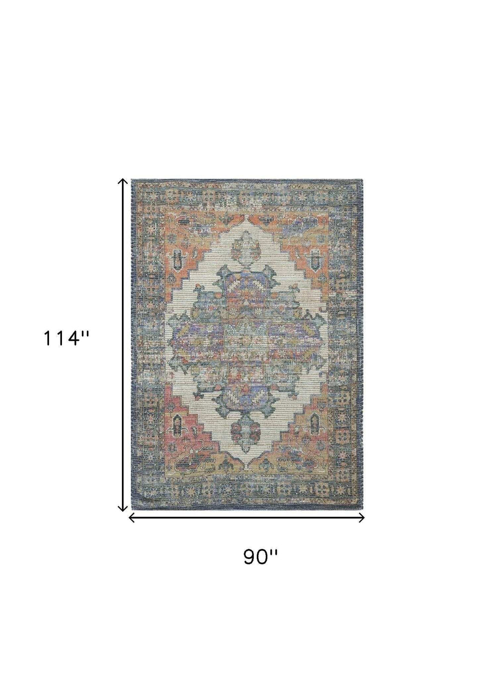 8' X 10' Blue Orange Hand Woven Diamond Medallion Indoor Area Rug - Homeroots - Flyclothing LLC