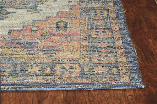 7' X 12' Blue Orange Hand Woven Traditional Medallion Indoor Area Rug - Homeroots - Flyclothing LLC