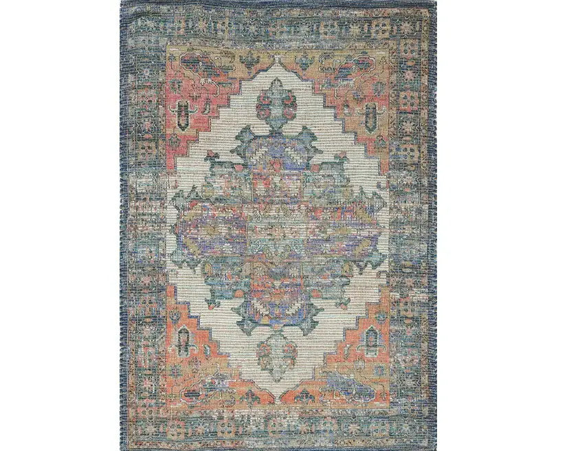 7' X 12' Blue Orange Hand Woven Traditional Medallion Indoor Area Rug - Homeroots - Flyclothing LLC
