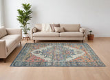 7' X 12' Blue Orange Hand Woven Traditional Medallion Indoor Area Rug - Homeroots