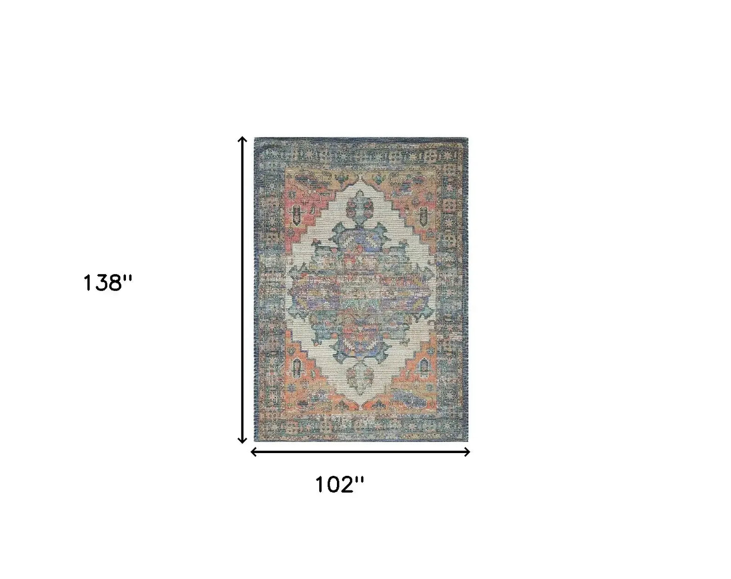 7' X 12' Blue Orange Hand Woven Traditional Medallion Indoor Area Rug - Homeroots - Flyclothing LLC