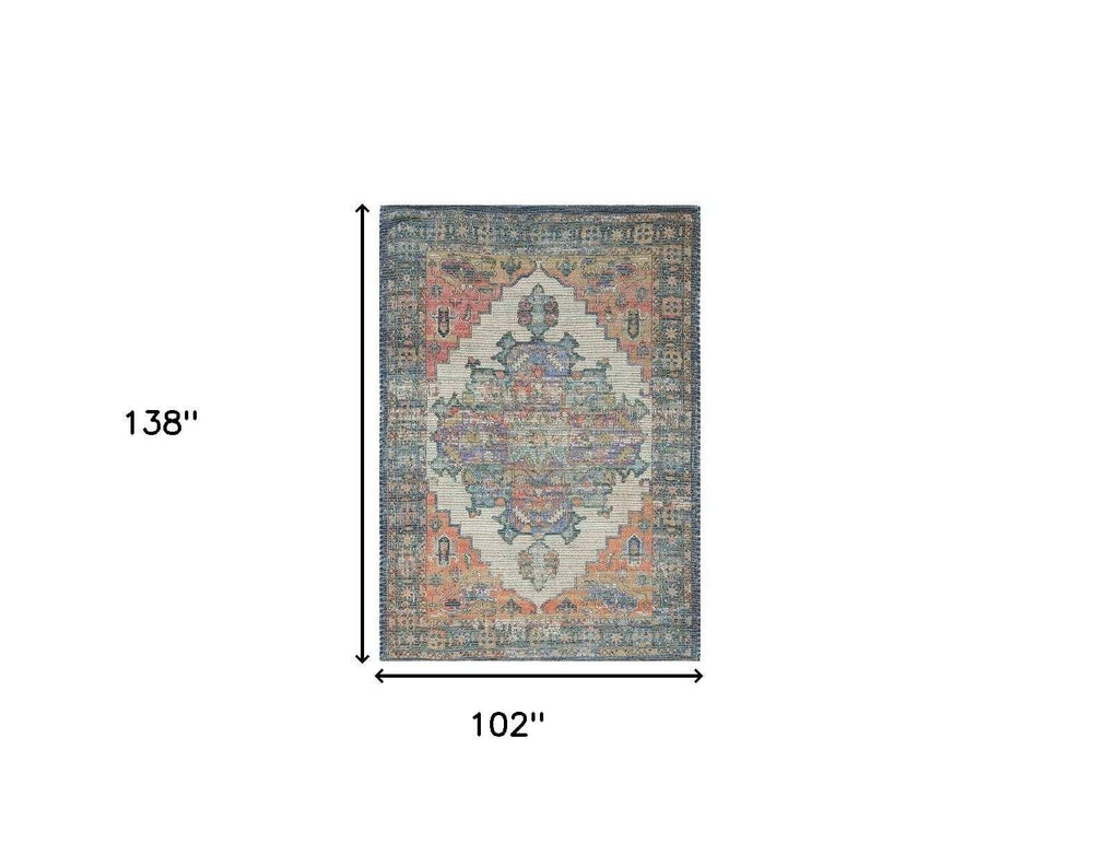 7' X 12' Blue Orange Hand Woven Traditional Medallion Indoor Area Rug - Homeroots - Flyclothing LLC