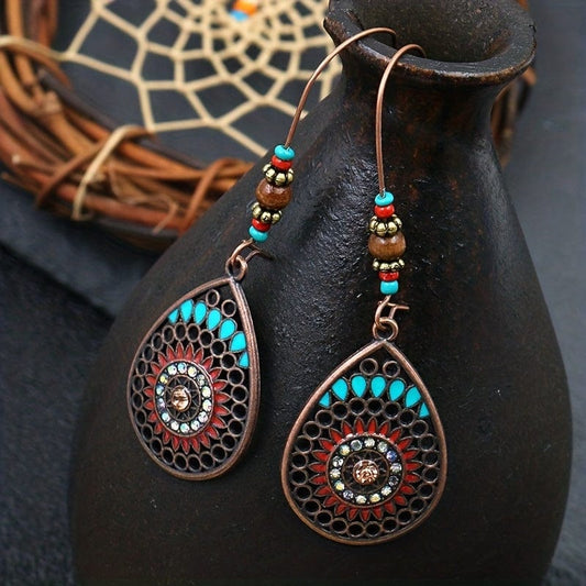 Alloy Oil Drip Beaded Teardrop Earrings - Trendsi
