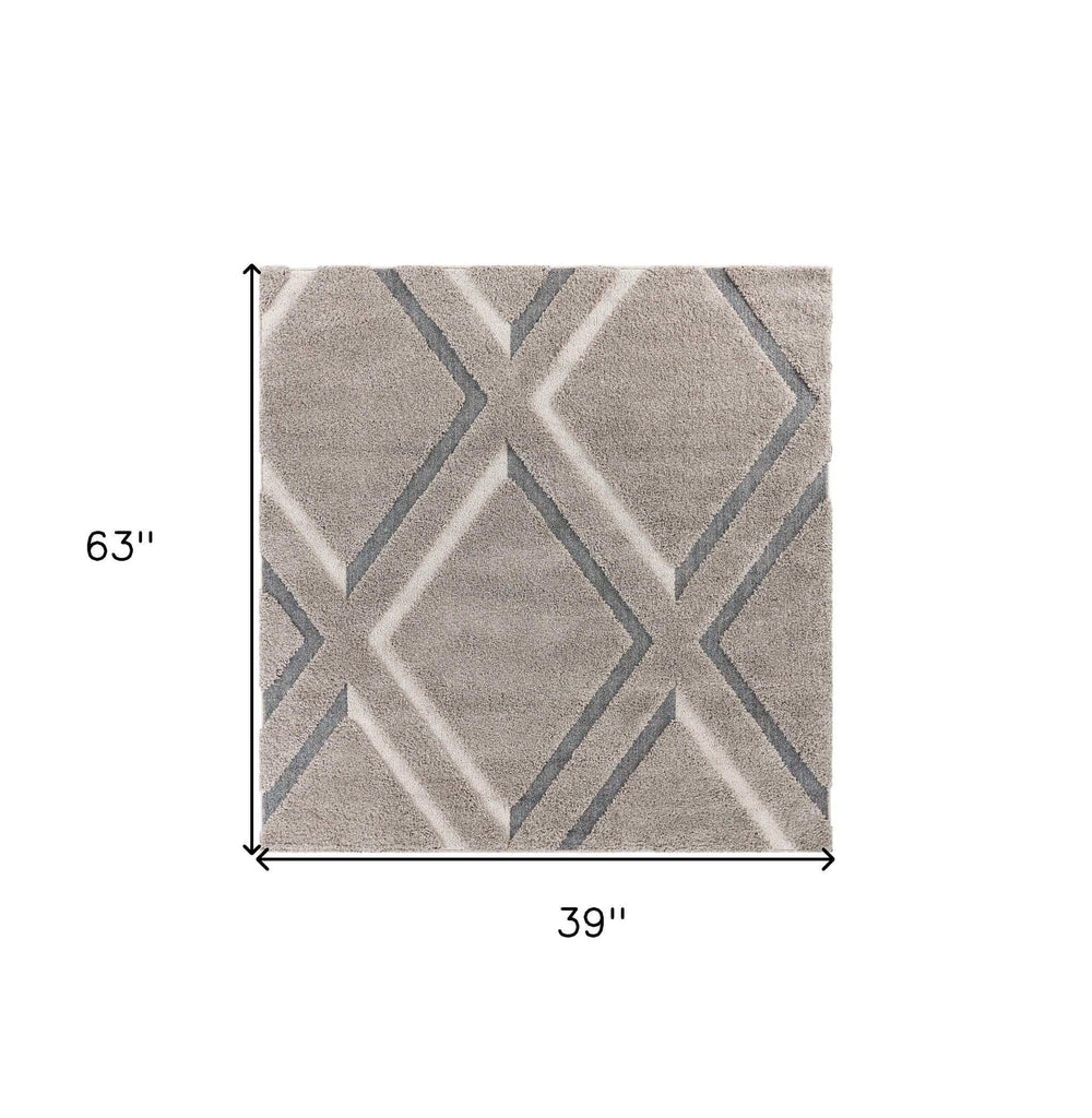 3' X 5' Gray Ivory and Teal Geometric Shag Area Rug - Homeroots - Flyclothing LLC