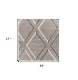3' X 5' Gray Ivory and Teal Geometric Shag Area Rug - Homeroots