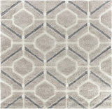 3' X 5' Gray Dark Gray/Teal and Ivory Geometric Shag Area Rug - Homeroots