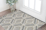 3' X 5' Gray Dark Gray/Teal and Ivory Geometric Shag Area Rug - Homeroots