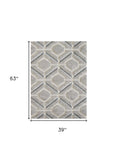 3' X 5' Gray Dark Gray/Teal and Ivory Geometric Shag Area Rug - Homeroots