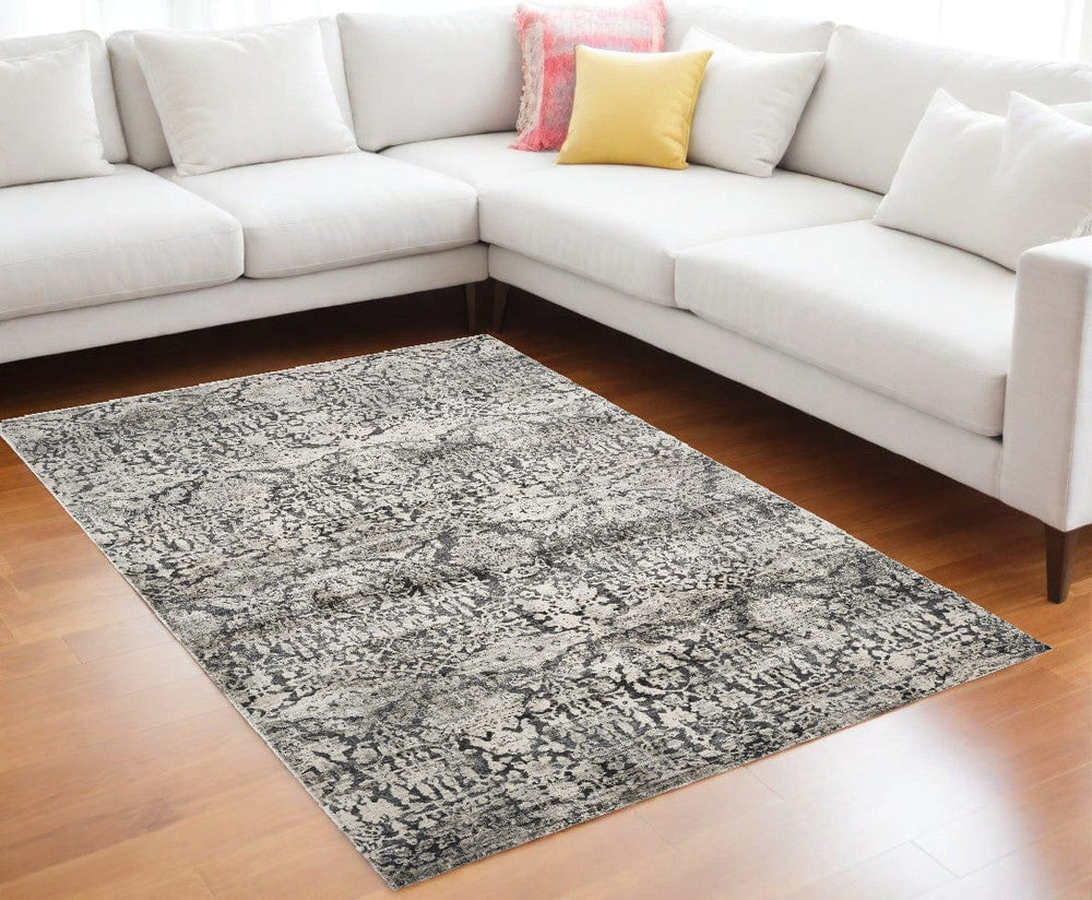 8' X 11' Gray Floral Area Rug - Homeroots