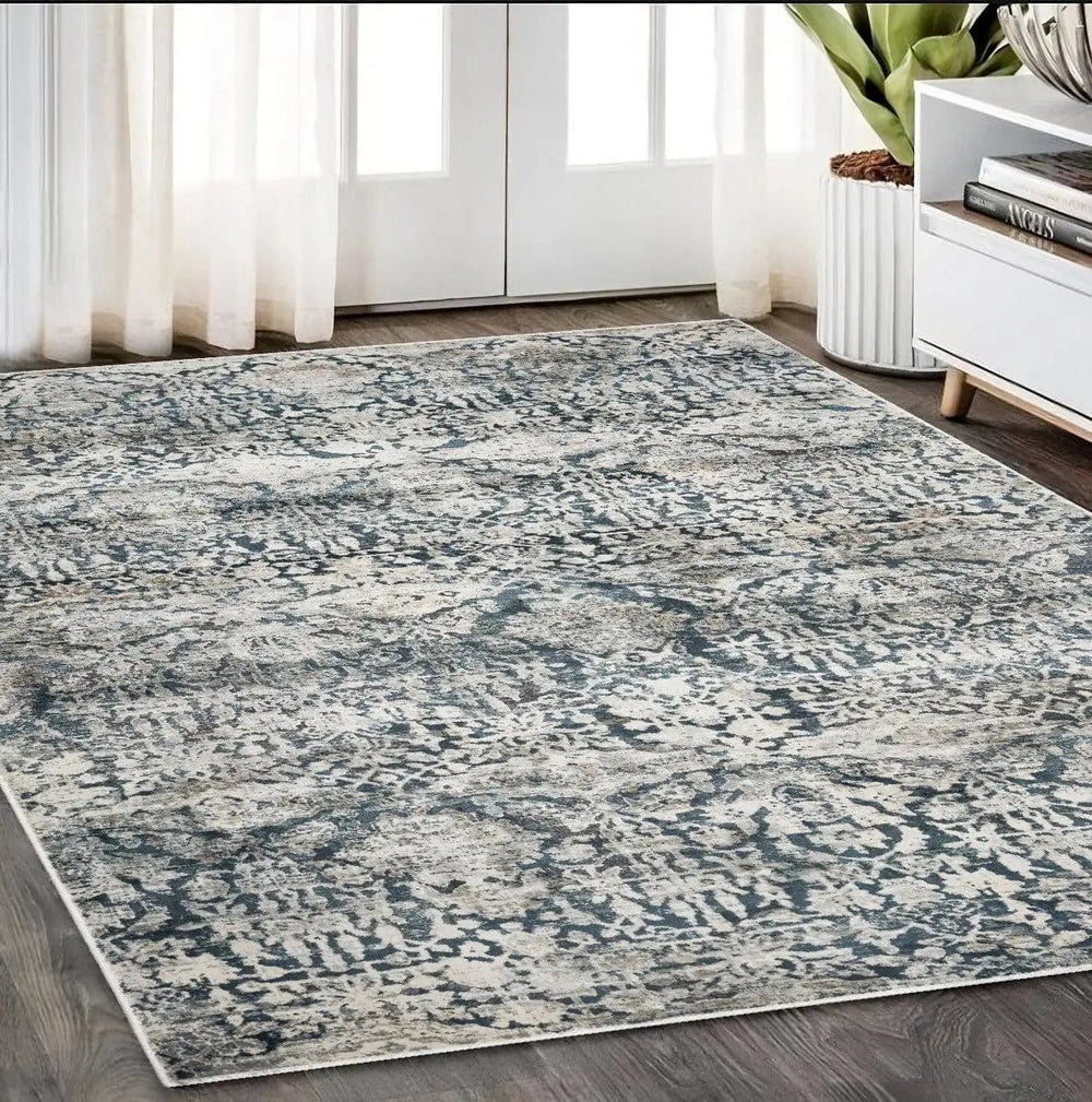 5' X 8' Teal Floral Area Rug - Homeroots