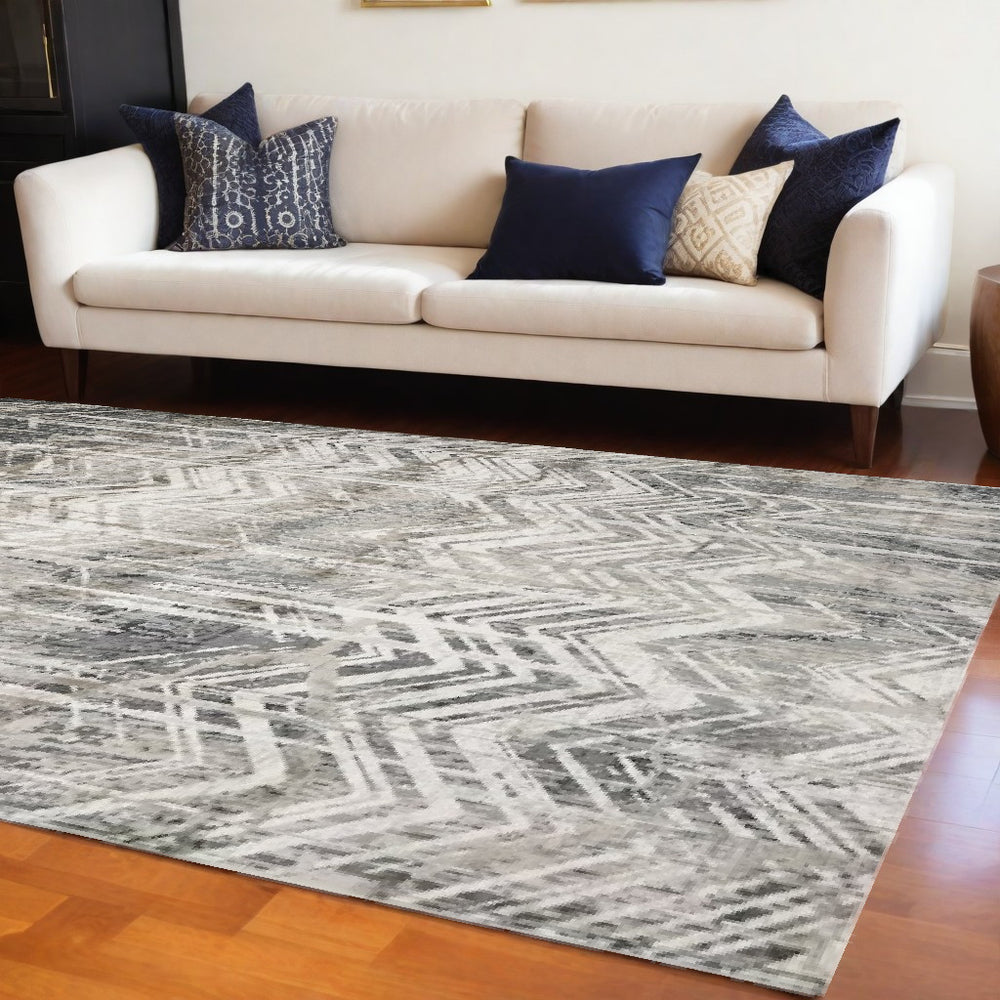 9' X 13' Gray Chevron Area Rug - Homeroots