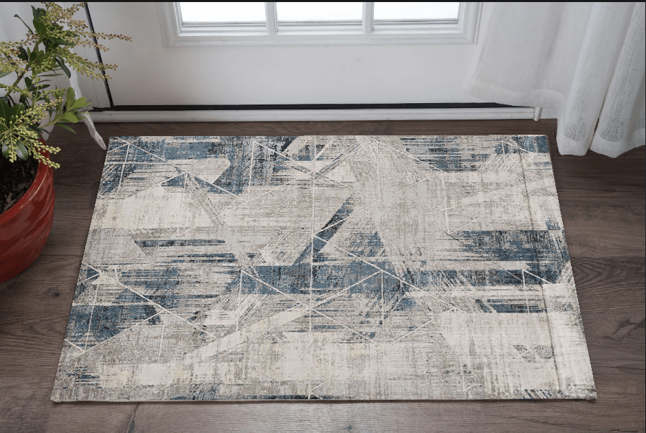 3' X 5' Blue and Gray Abstract Geometric Area Rug - Homeroots