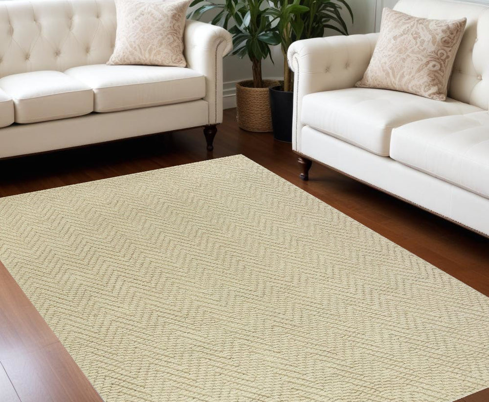 8' X 11' Ivory Chevron Hand Woven Area Rug - Homeroots