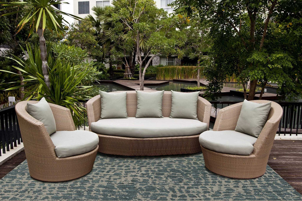 8' Round Teal Blue Abstract Indoor Outdoor Area Rug - Homeroots - Flyclothing LLC