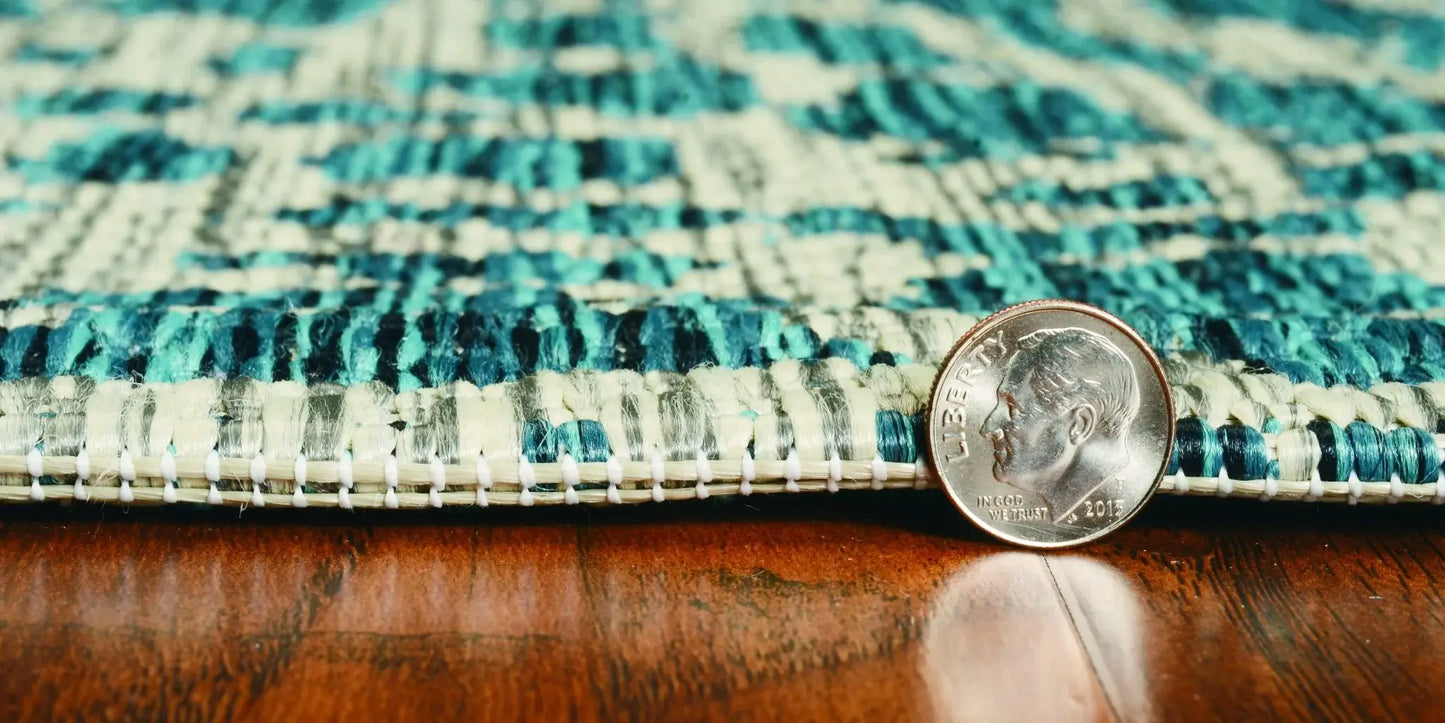 8' Round Teal Blue Abstract Indoor Outdoor Area Rug - Homeroots - Flyclothing LLC