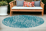 8' Round Teal Blue Abstract Indoor Outdoor Area Rug - Homeroots