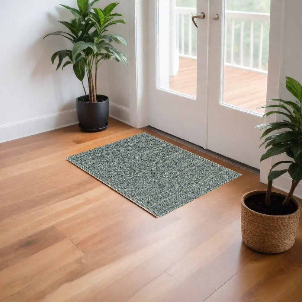 3' X 4' Teal Polypropylene Area Rug - Homeroots