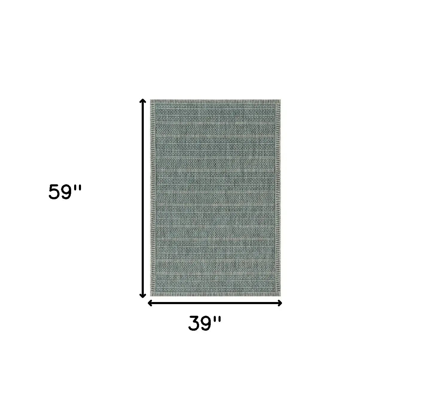 3' X 5' Teal Blue Geometric Indoor Outdoor Area Rug - Homeroots - Flyclothing LLC
