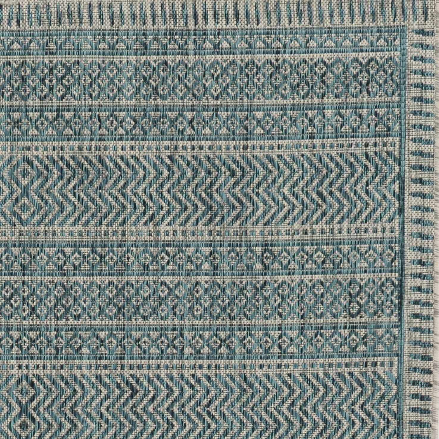3' X 5' Teal Blue Geometric Indoor Outdoor Area Rug - Homeroots - Flyclothing LLC