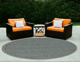 8' Round Teal Geometric Pattern Indoor Outdoor Area Rug - Homeroots