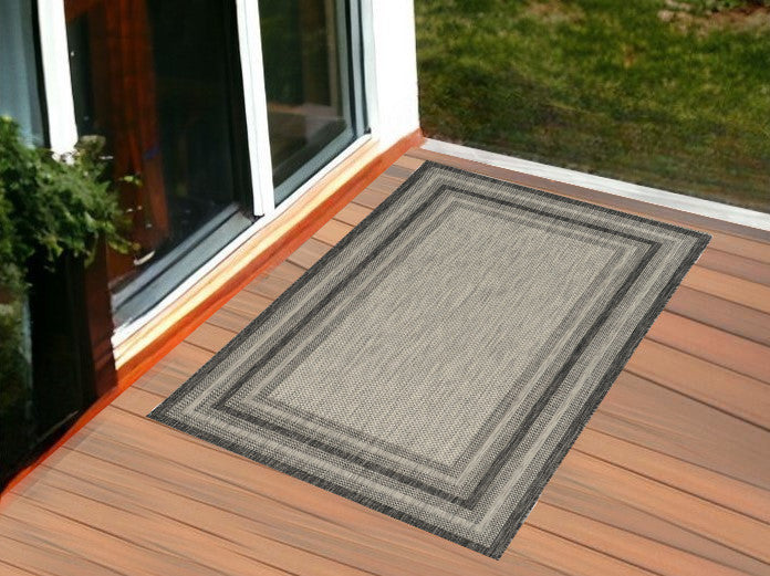 3' X 4' Gray Striped Indoor Outdoor Area Rug - Homeroots