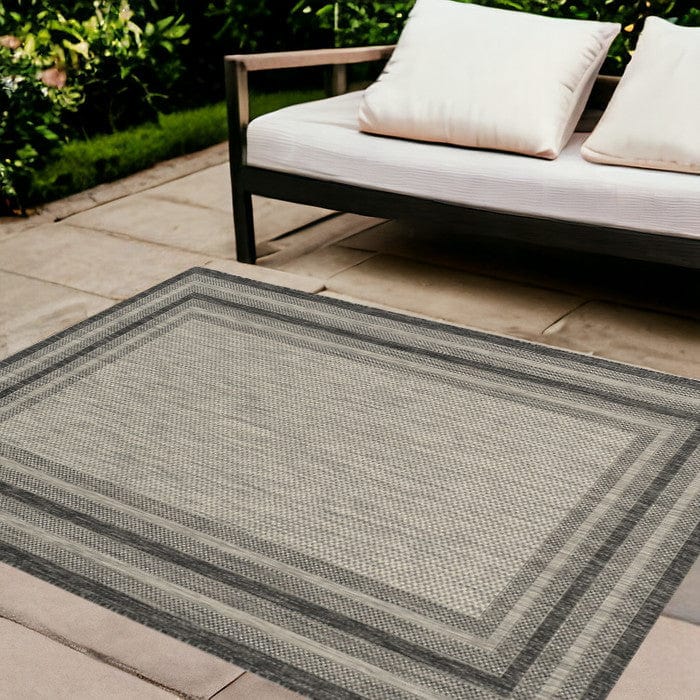 8' X 11' Gray Striped Indoor Outdoor Area Rug - Homeroots
