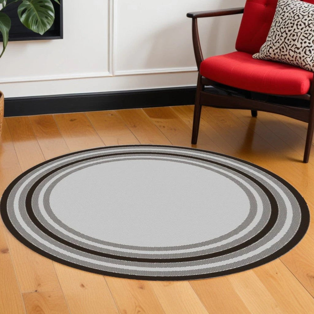 8' X 8' Gray Striped Indoor Outdoor Area Rug - Homeroots