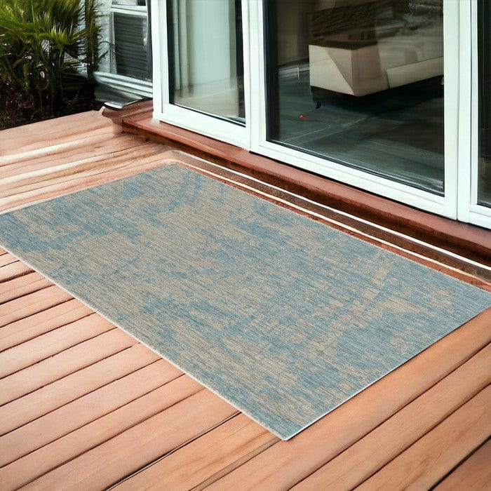 3' X 5' Teal Blue Abstract Indoor Outdoor Area Rug - Homeroots