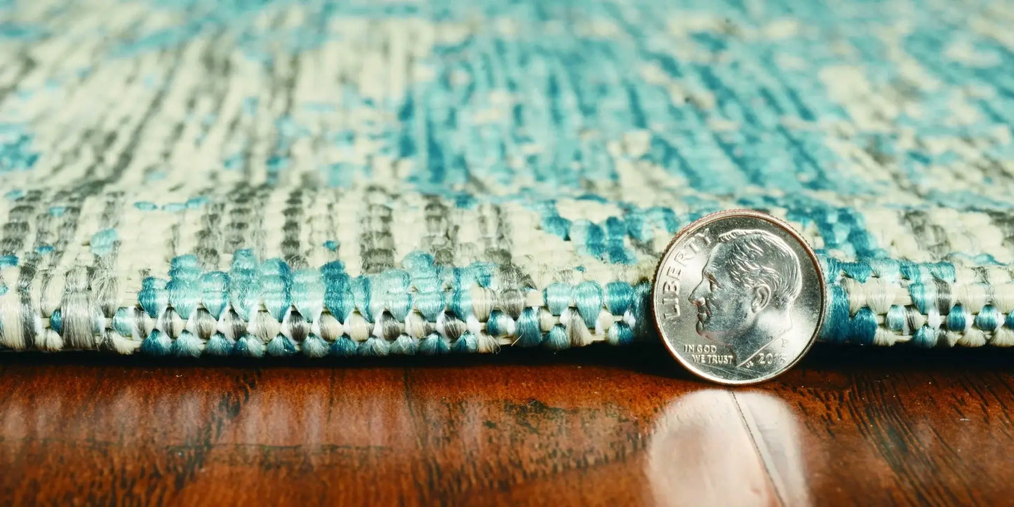 5' X 8' Teal Blue Abstract Indoor Outdoor Area Rug - Homeroots - Flyclothing LLC